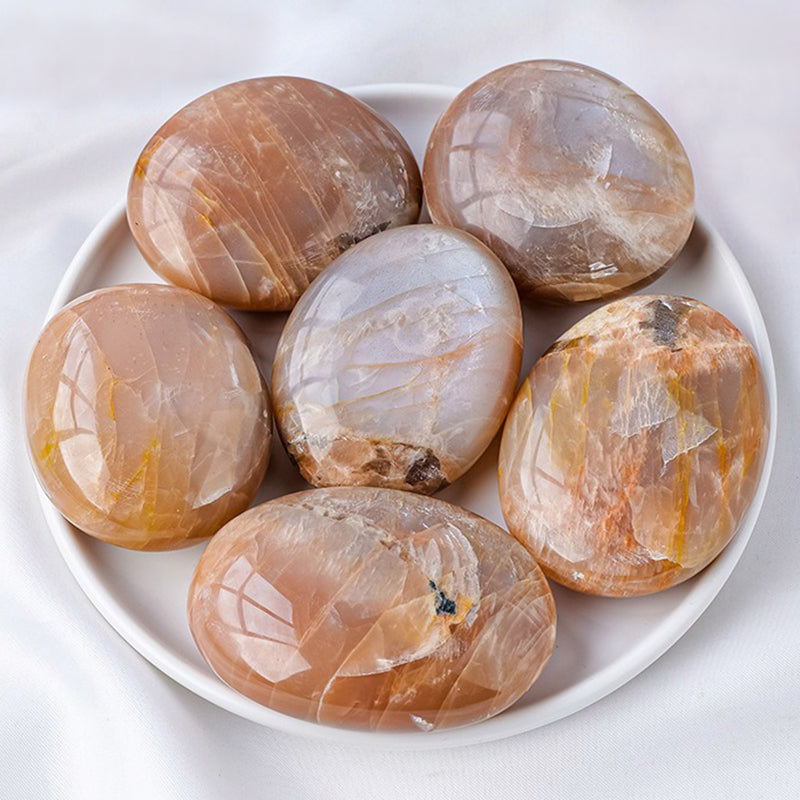 Orange Moonstone Palm Stone - Balance Emotions, Relieve Stress