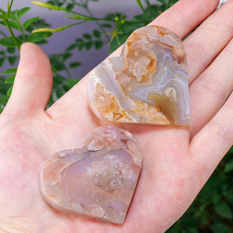 Cherry Blossom Agate Love Palm Stone - Journey into Bliss, Identity & Inner Serenity