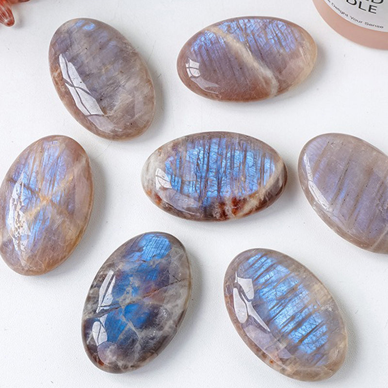 Blue Moonstone Palm Stone: Calm, Soothe, Ignite, Elevate, Enhance