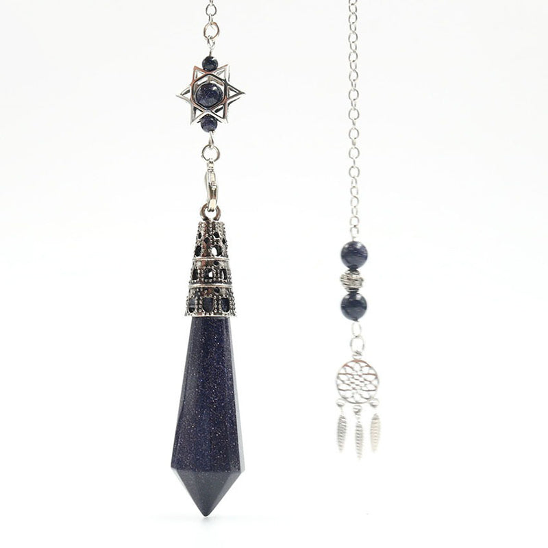 Natural crystal 12-facet hexagonal column pendulum with dream catcher - the protection and inspiration of witch magic