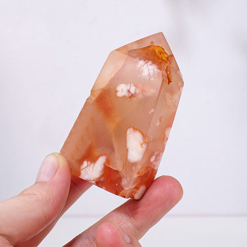 Red Cherry Blossom Agate Tower - Intuition Enhancement, Meditation Promotion