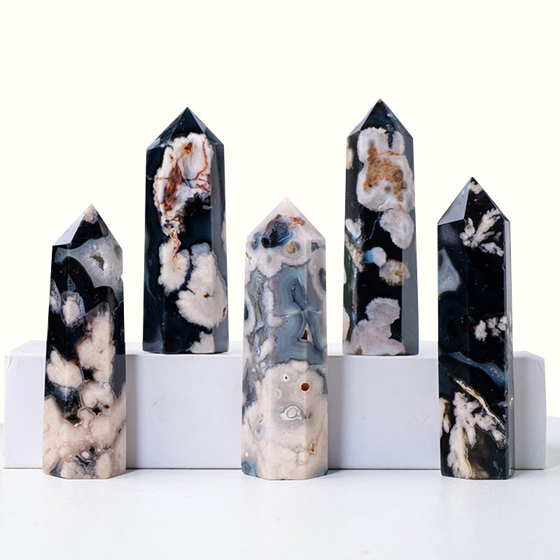 Black Sakura Agate Tower-Stone of meditation, awakening inner strength