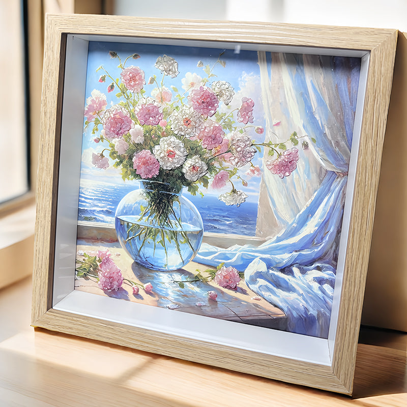 White Crystal and Rose Quartz Framed Crystal Art-Symphony of Purity and Love