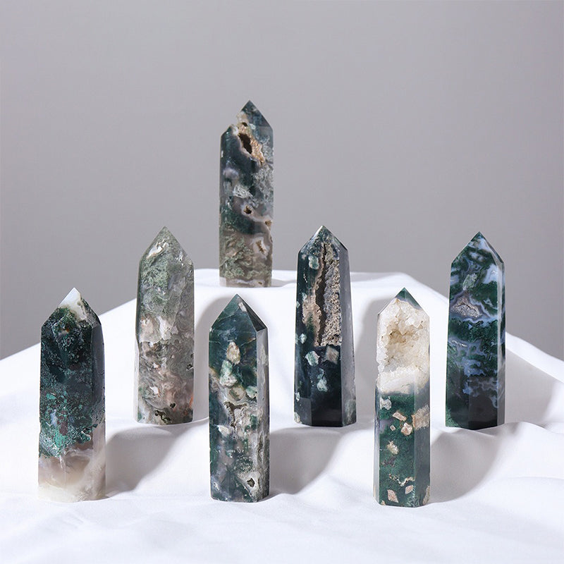 Moss Agate Tower - Enhance Intuition, Promote Peace of Mind, Increase Energy