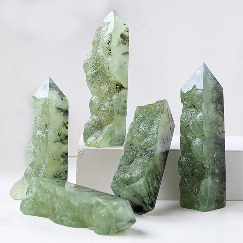 Prehnite Tower - Lucky and Protective Gemstone for Peace and Balance