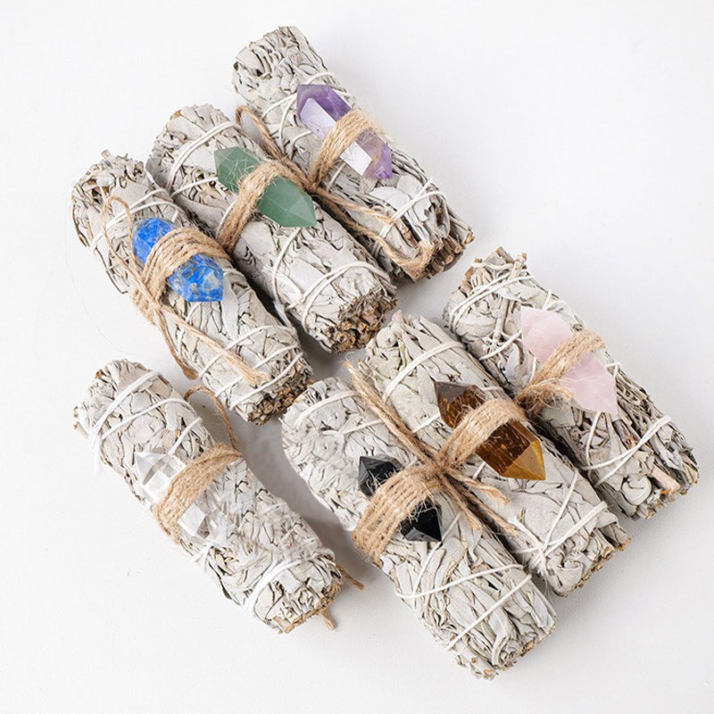 White Sage Smudge Stick with Crystal Collection for Spiritual Purification & Enhancement 