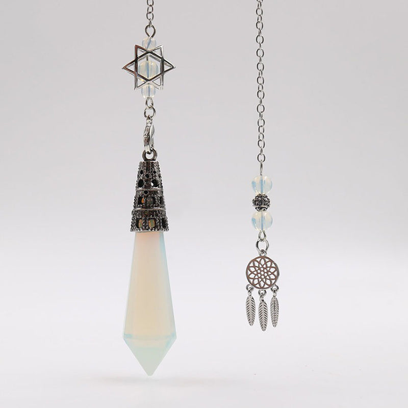 Natural crystal 12-facet hexagonal column pendulum with dream catcher - the protection and inspiration of witch magic