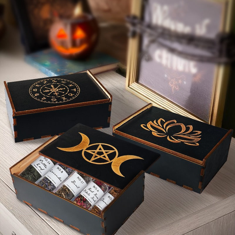 Witch’s Magic Box: Push-Pull Wooden Tarot Cards and Crystal Storage Box