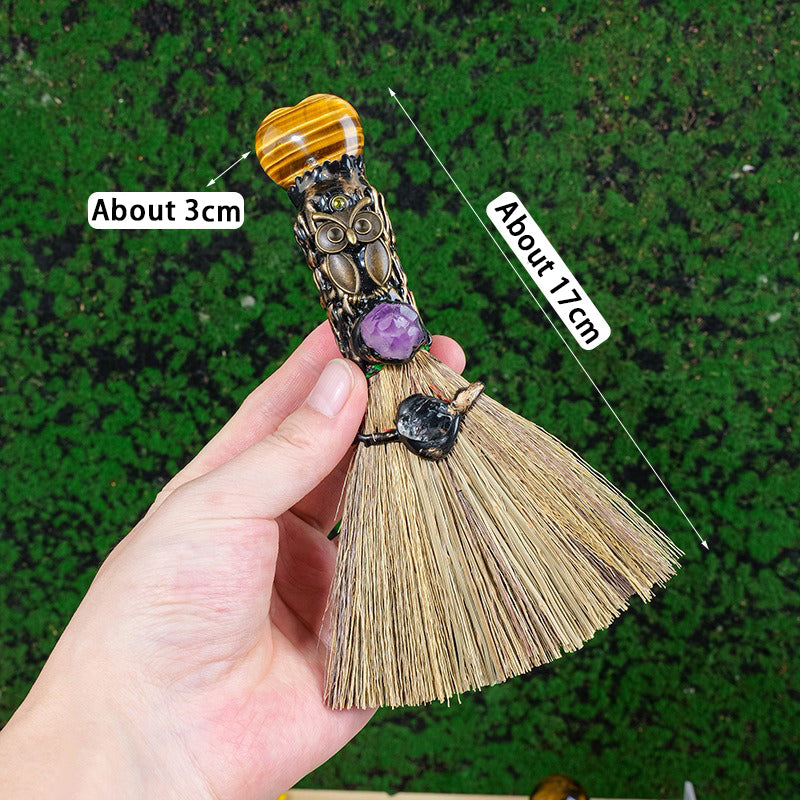 Crystal Witch Broom，Handcrafted Broomstick with Crystals