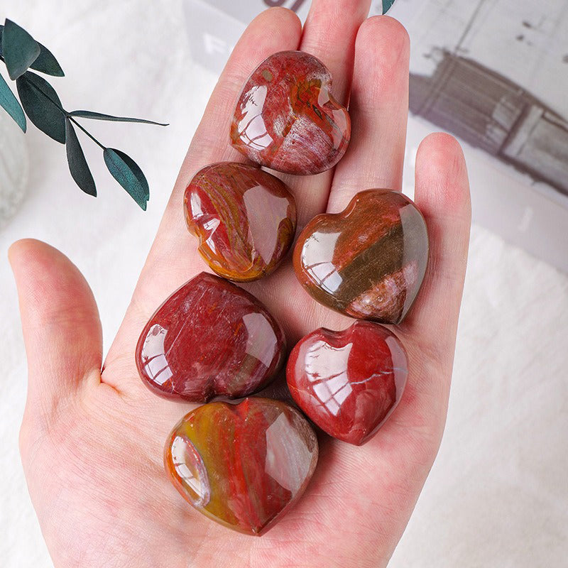 Petrified Wood Crystal Heart Palm Stone - Emotional Balance, Mental Strength & Spiritual Growth