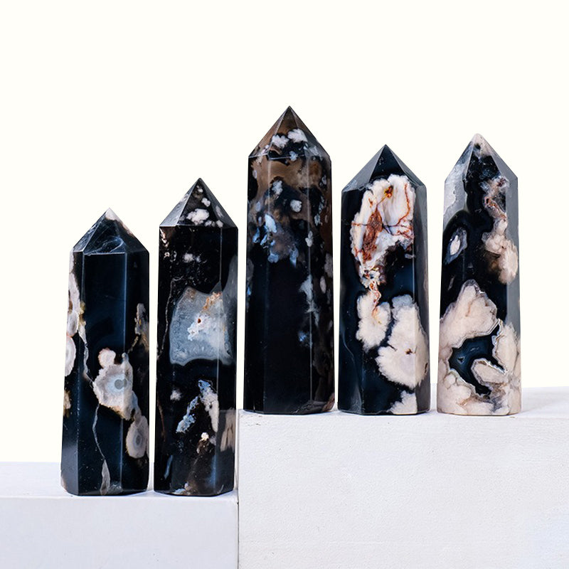 Black Sakura Agate Tower-Stone of meditation, awakening inner strength