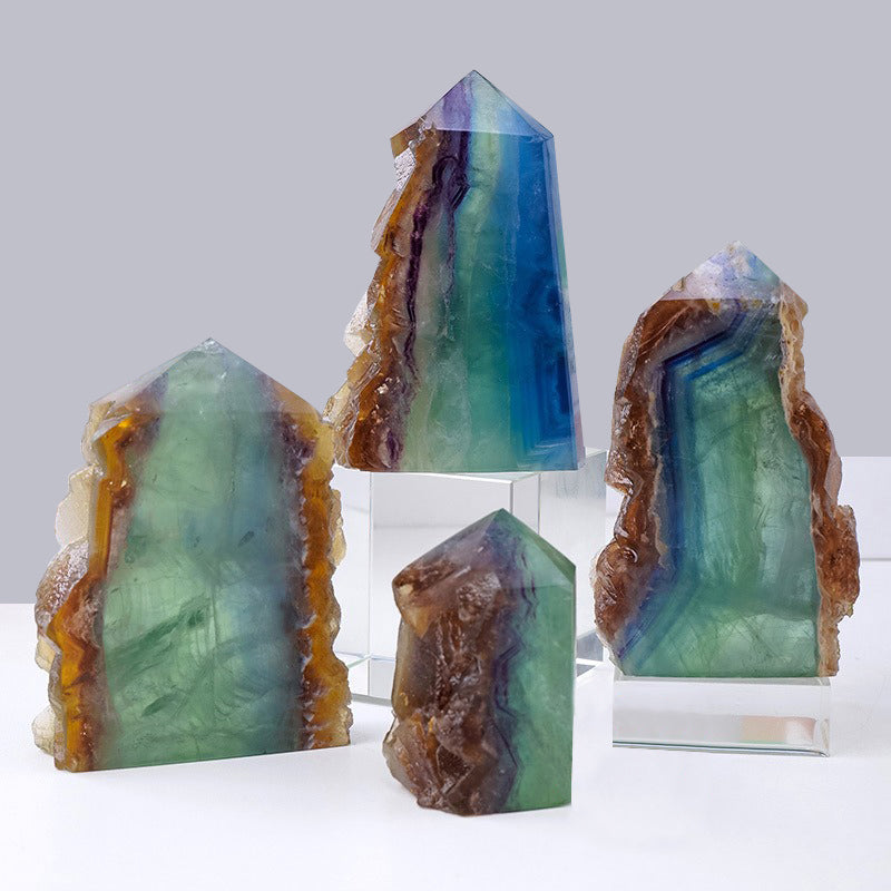 Green Fluorite Tower with Leather- Balance Energy, Restore Mental Health, Enhance Intuition