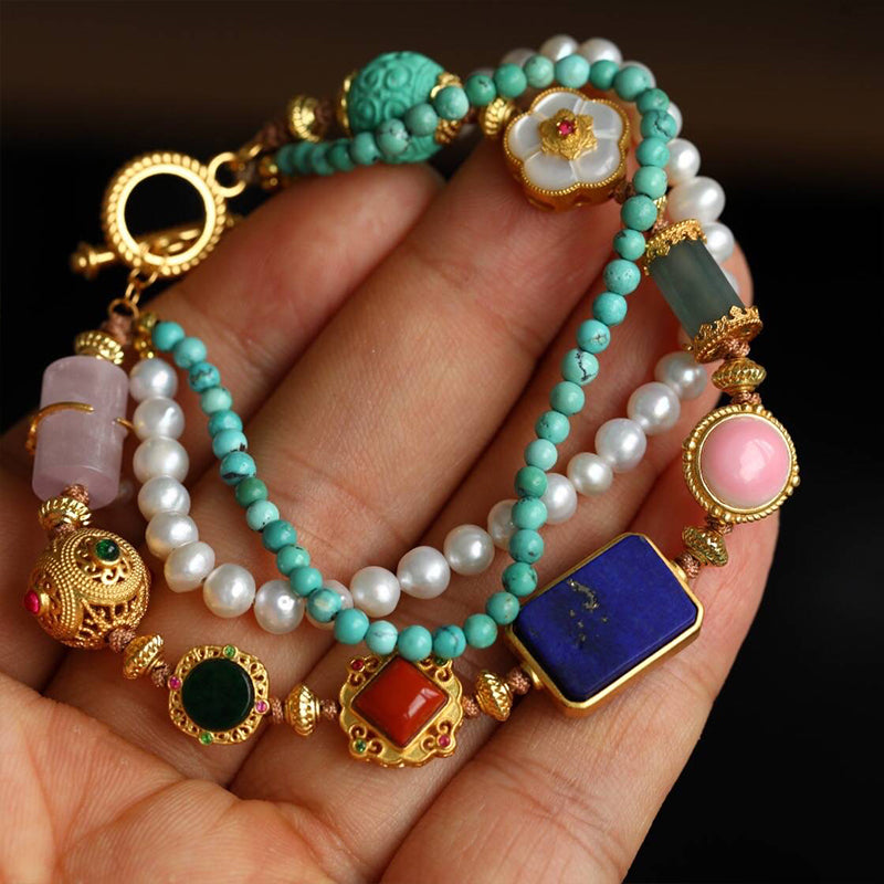 Natural Turquoise Bracelet: A Multi-Treasure Fusion of Crystals and Pearls