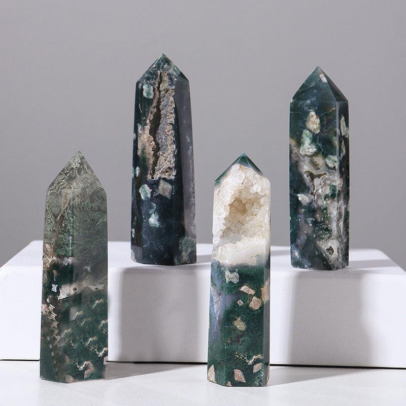 Moss Agate Tower - Enhance Intuition, Promote Peace of Mind, Increase Energy