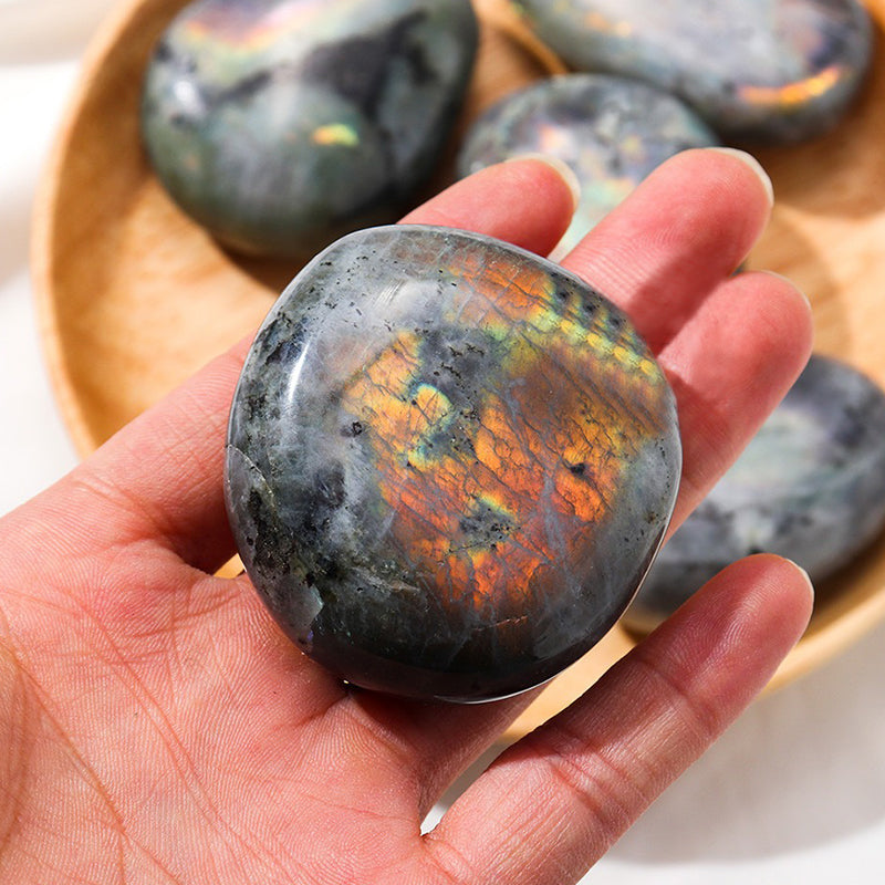 Grey Labradorite Palm Stone - Emotional Harmony, Intuitive Awakening & Protection