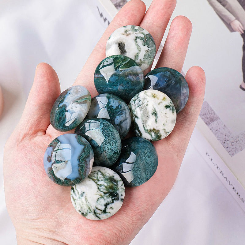 Moss Agate Round Palm Stone-Emotional Relief & Wealth Attraction