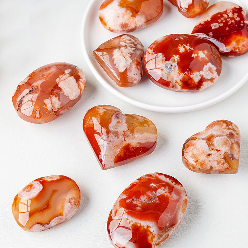 Cherry Blossom Agate Palm Stone - Journey into Bliss, Identity & Inner Serenity