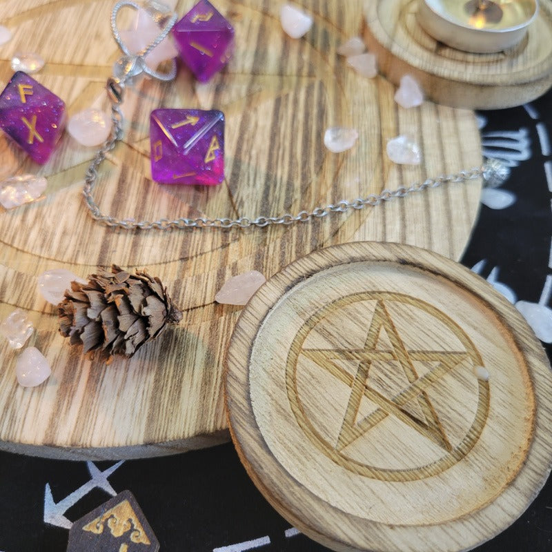 Witch’s Choice: Pentagram Wooden Candlestick, Altar Astrolabe Ornament