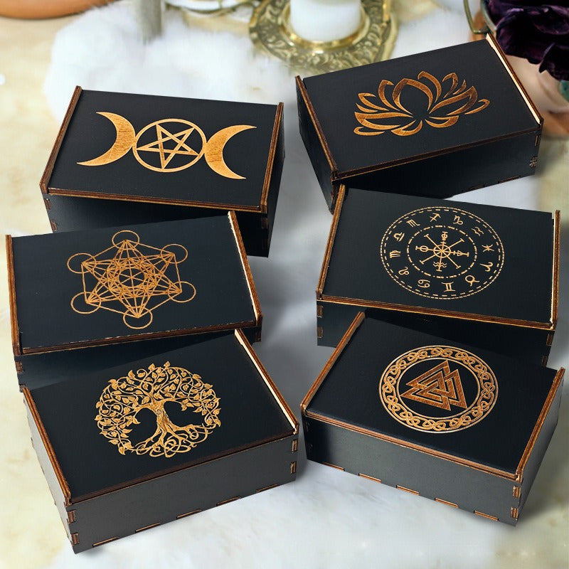 Witch’s Magic Box: Push-Pull Wooden Tarot Cards and Crystal Storage Box