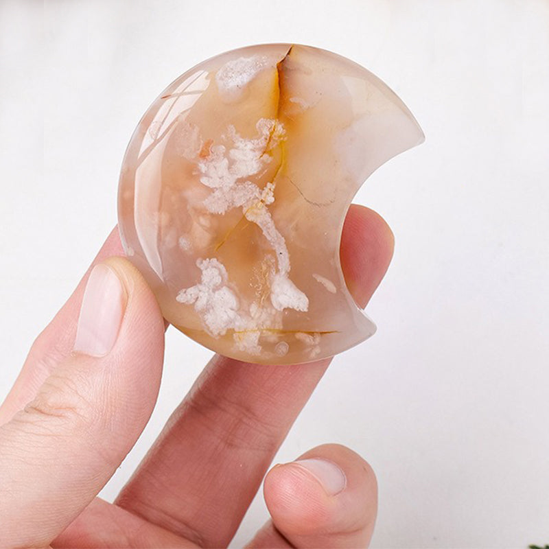 Cherry Blossom Agate Moon Palm Stone - Journey into Bliss, Identity & Inner Serenity