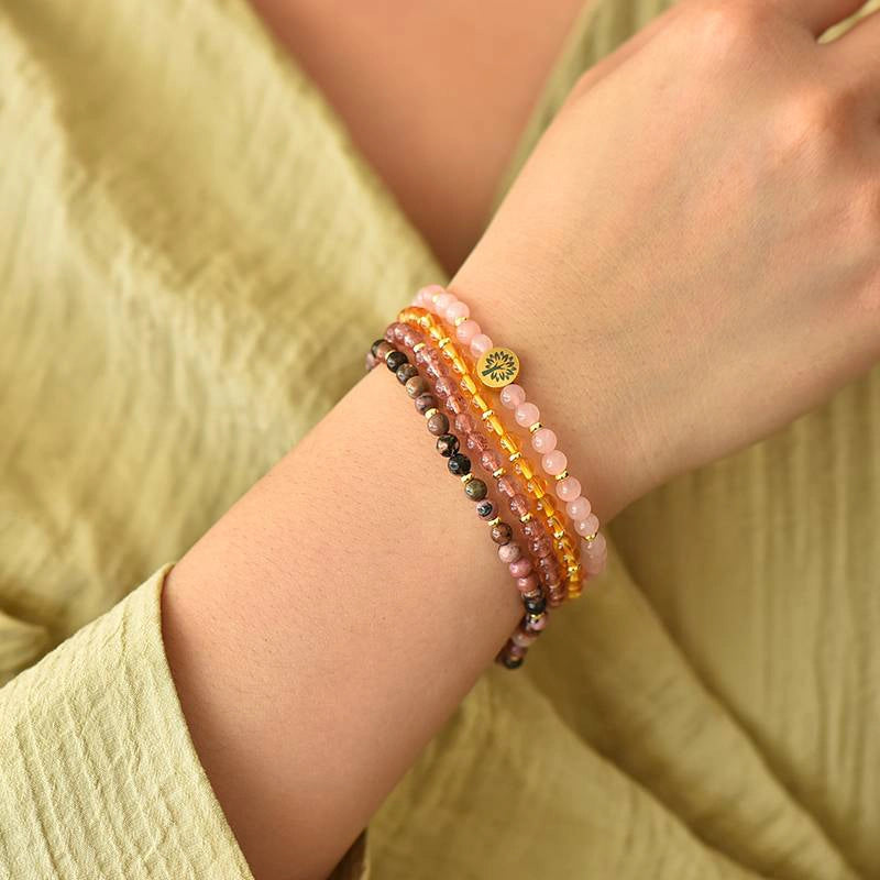 4-in-1 Energy Bracelet with Rose Quartz, Citrine, Strawberry Crystal, and Tree of Life charm by Roline Crystal