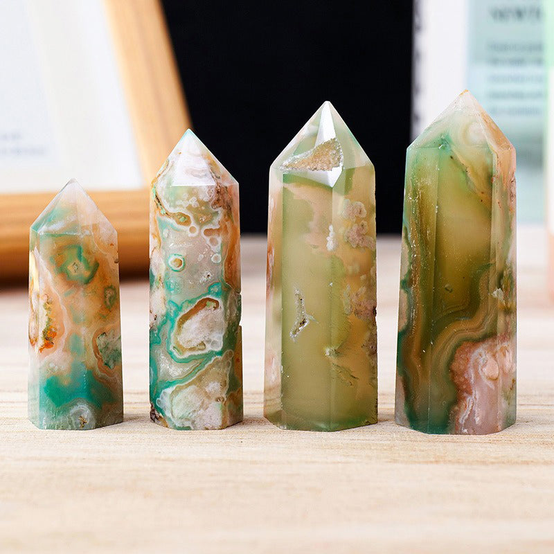 Green Sakura Agate Tower - Natural Guardian for Safety, Balance & Endurance