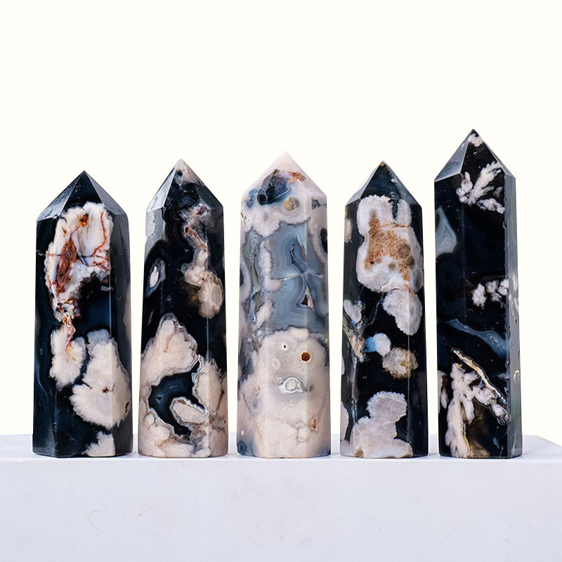 Black Sakura Agate Tower-Stone of meditation, awakening inner strength