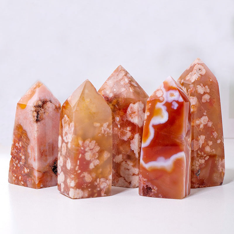 Red Cherry Blossom Agate Tower - Intuition Enhancement, Meditation Promotion