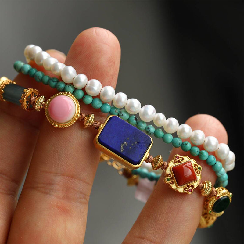 Natural Turquoise Bracelet: A Multi-Treasure Fusion of Crystals and Pearls