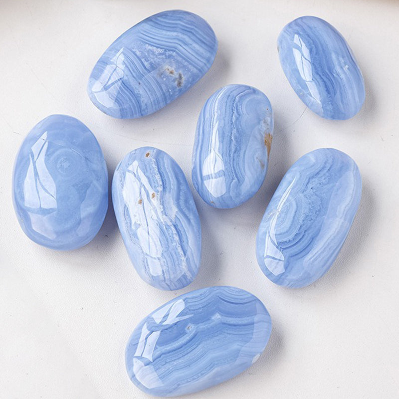 Blue Lace Agate Palm Stone - Emotional Soothing, Healing & Spiritual Upliftment