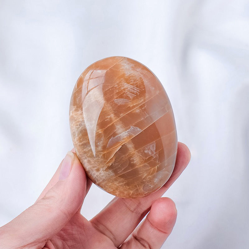 Orange Moonstone Palm Stone - Balance Emotions, Relieve Stress