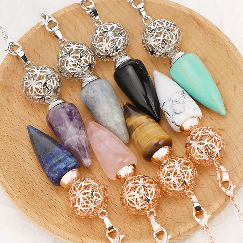 Natural crystal pendulum - bullet-shaped design, hollow circle, special for witch magic