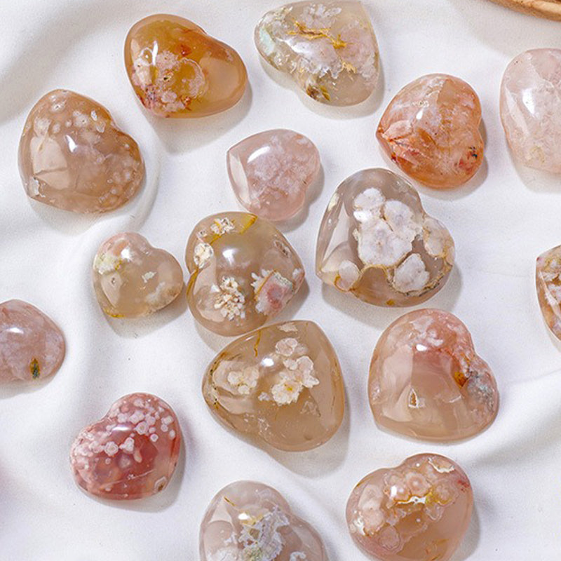 Cherry Blossom Agate Love Palm Stone - Journey into Bliss, Identity & Inner Serenity