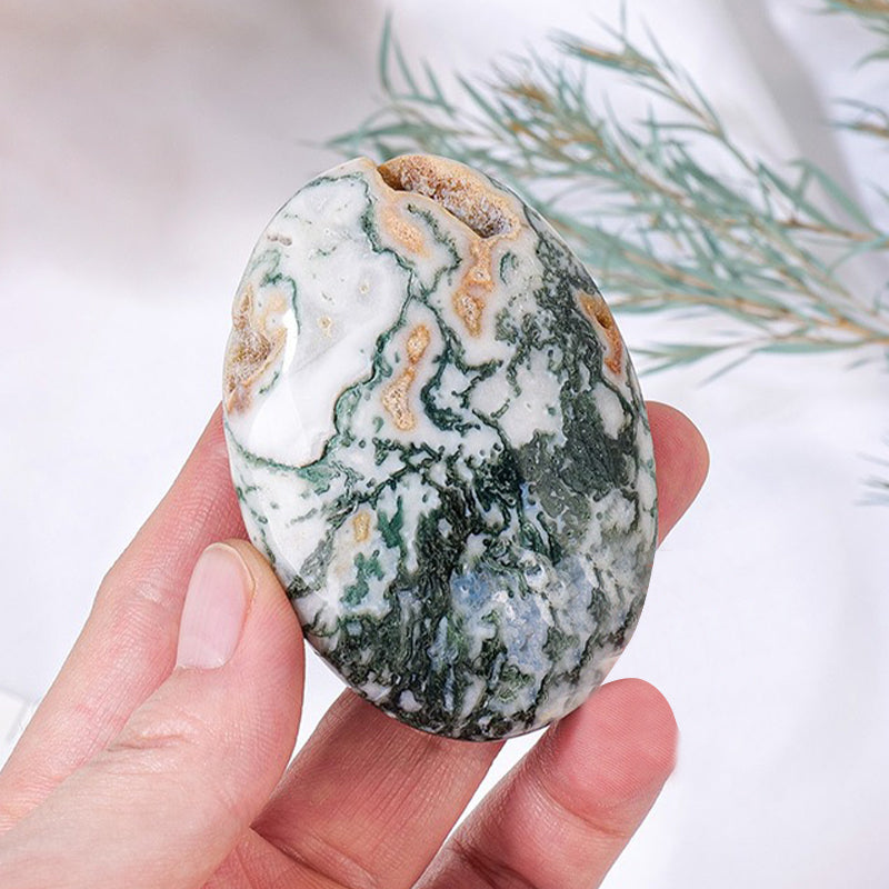 Moss Agate Palm Stone - Emotional Relief, Self-Reflection & Wealth Attraction