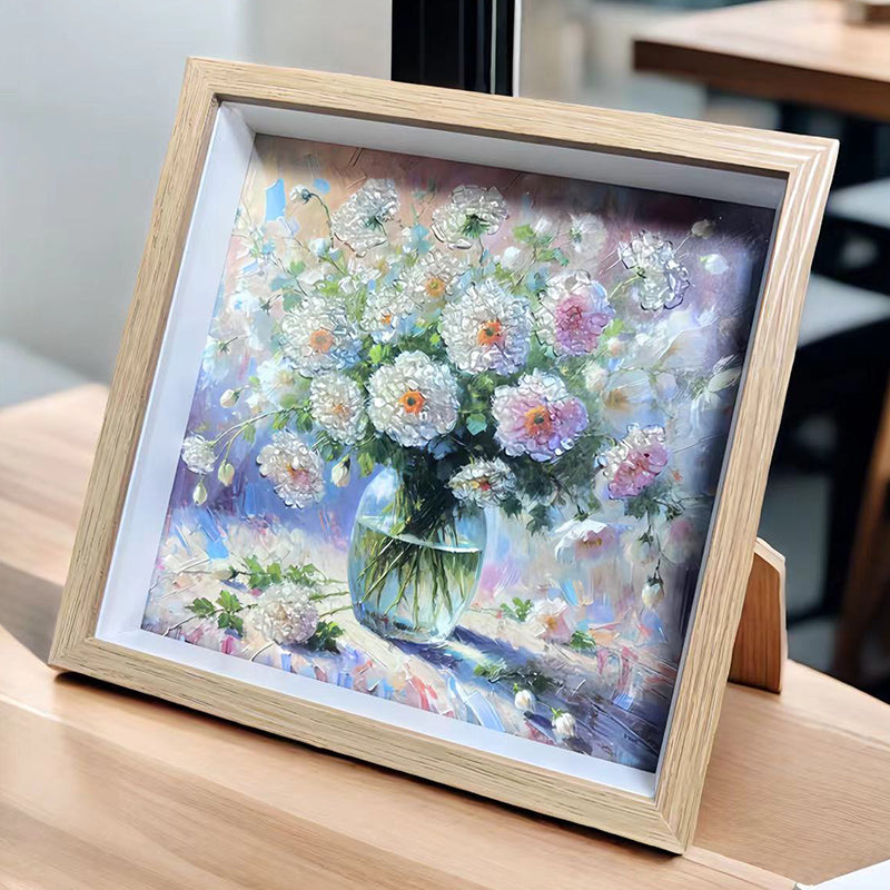 Clear Quartz and Pink Quartz Framed Crystal Art-Rose Crystal Blooming Painting