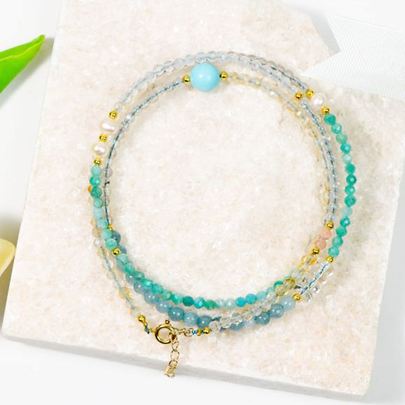 Amazonite Facet Bracelet: A Fusion of Crystals and Pearls