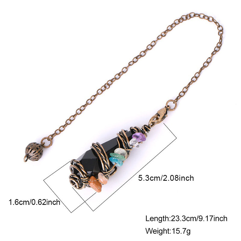 Natural crystal pendulum: colorful gravel hand-wound & rhombus faceted crystal column - leading the witch's magical journey