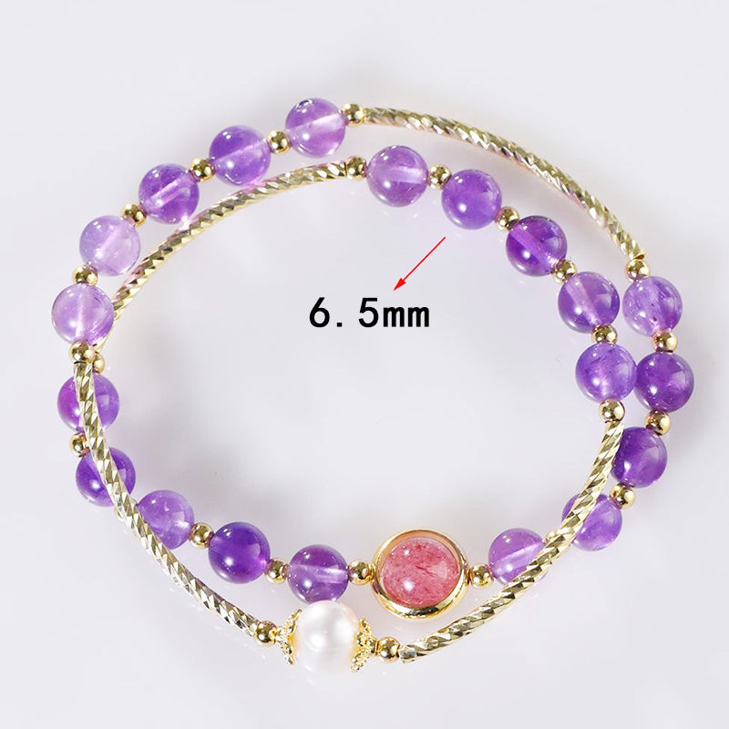 Amethyst Double Circle Bracelet: A Crystal Marvel with Strawberry Crystal and Pearls