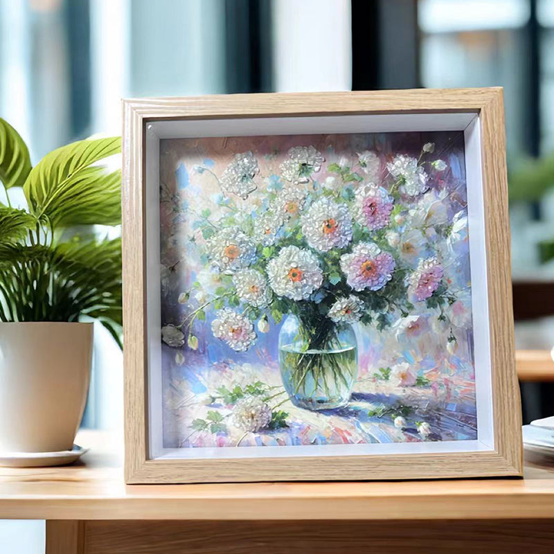 Clear Quartz and Pink Quartz Framed Crystal Art-Rose Crystal Blooming Painting