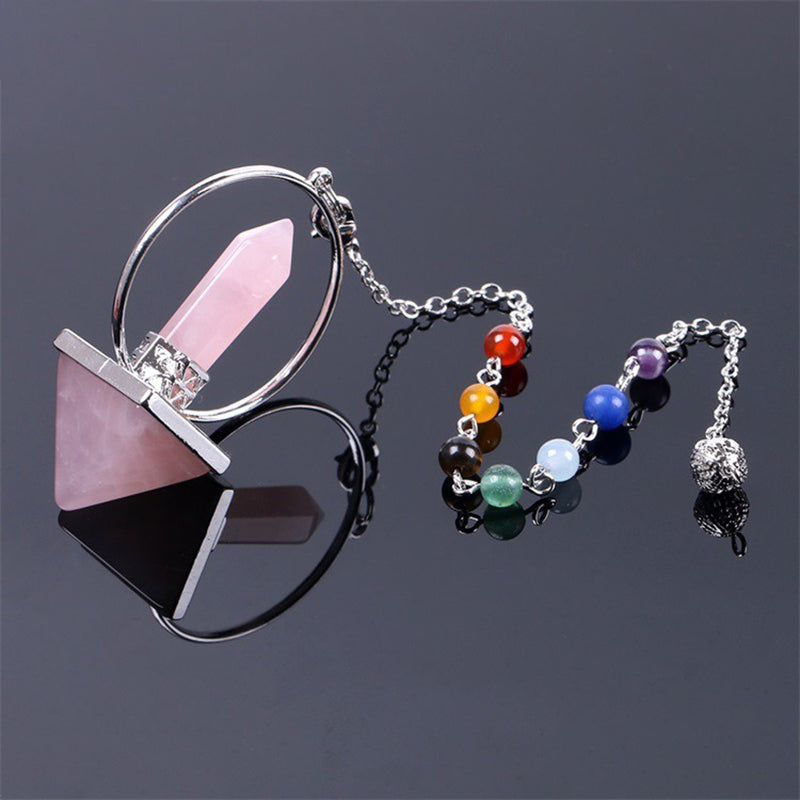 Natural crystal pyramid pendulum with seven-stone bead chain - the mysterious power of witch magic