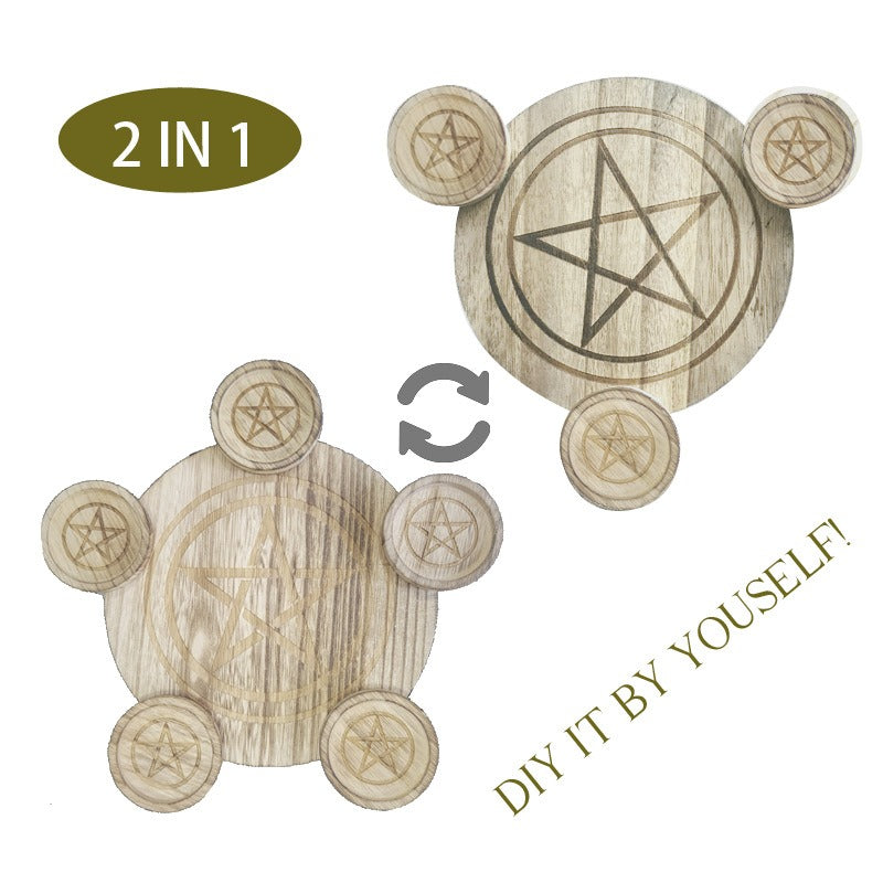 Witch’s Choice: Pentagram Wooden Candlestick, Altar Astrolabe Ornament