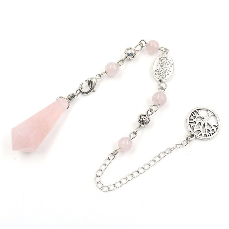 Natural crystal pendulum - hexagonal column shape, tree of life chain, essential for witch magic