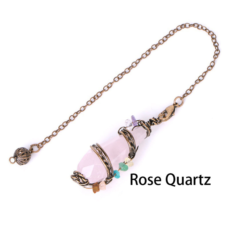 Natural crystal pendulum: colorful gravel hand-wound & rhombus faceted crystal column - leading the witch's magical journey