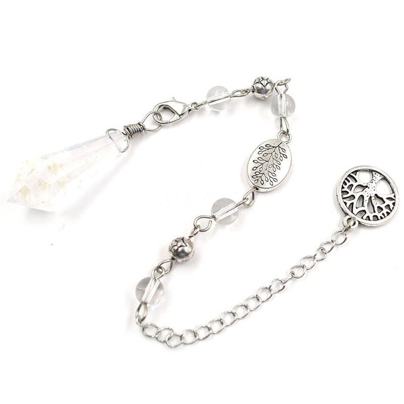 Natural crystal pendulum - hexagonal column shape, tree of life chain, essential for witch magic