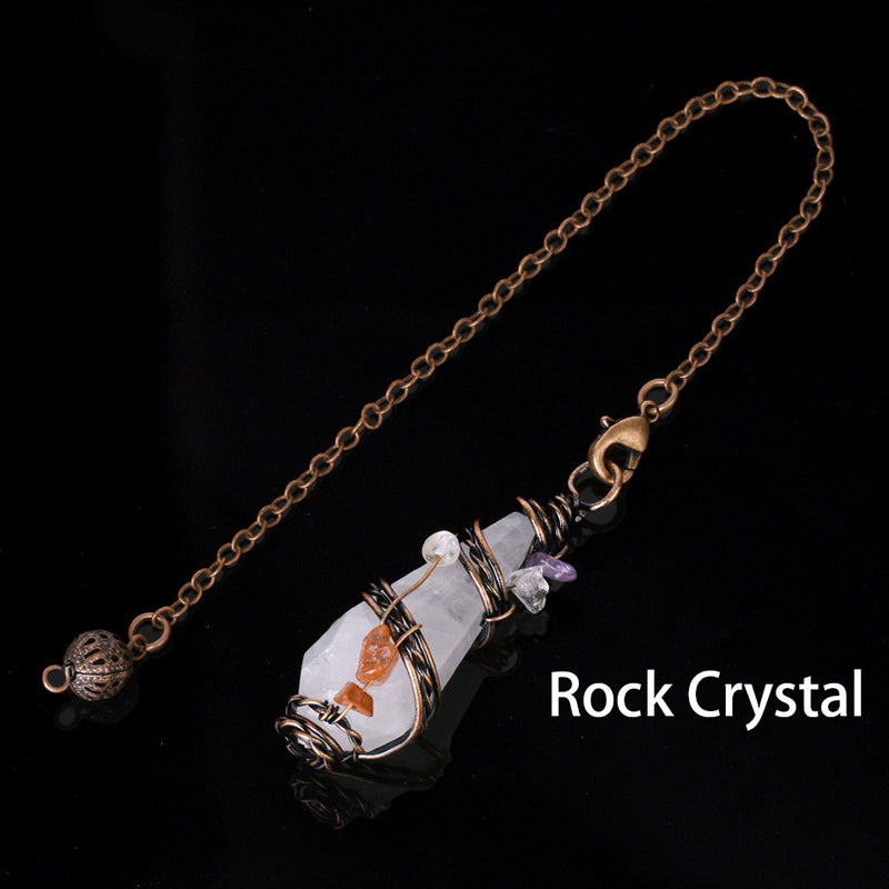 Natural crystal pendulum: colorful gravel hand-wound & rhombus faceted crystal column - leading the witch's magical journey