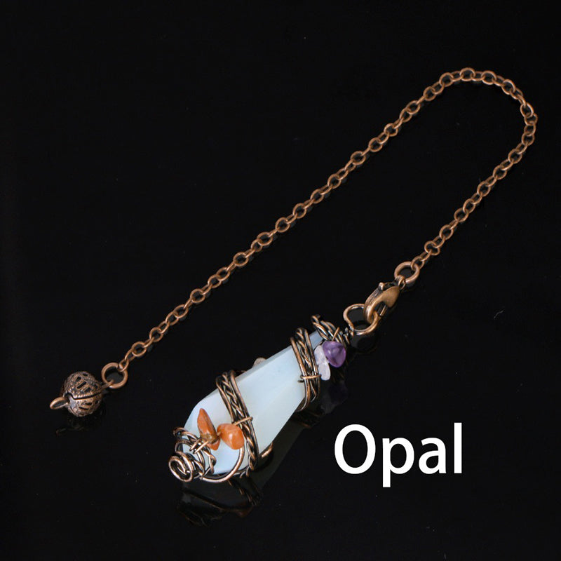 Natural crystal pendulum: colorful gravel hand-wound & rhombus faceted crystal column - leading the witch's magical journey