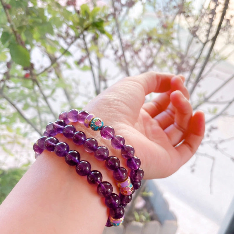 Amethyst bracelet with Pixiu charm and Golden Rutilated Quartz beads by Roline Crystal