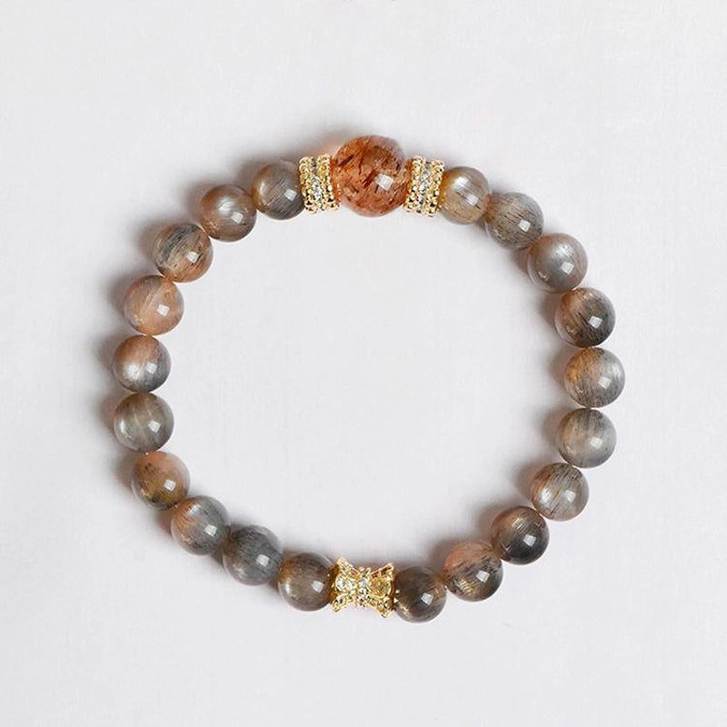 Black Sunstone bracelet with Black Gold Super 7 stones and gold accents – cosmic protection jewelry by Roline Crystal