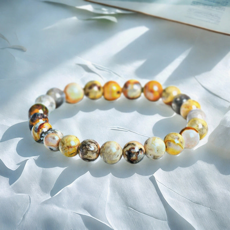 Crazy Lace Agate bracelet with colorful 8mm patterned beads by Roline Crystal