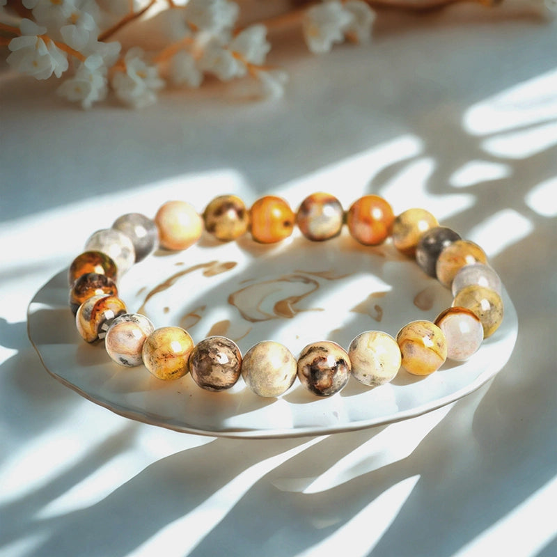 Crazy Lace Agate bracelet with colorful 8mm patterned beads by Roline Crystal